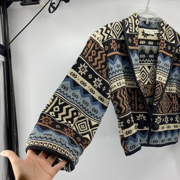 VINTAGE TAPESTRY BOLERO southwestern western Gypsy bohemian jacket sz M NFR - Picture 6 of 7